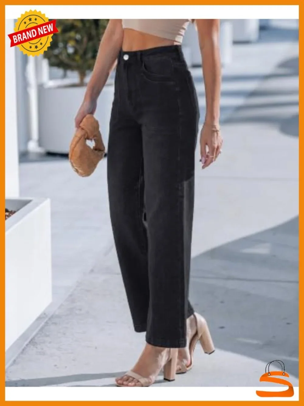 Wide Leg Jeans High Waisted Straight Leg Denim Pants Loose Stretchy Patch Pocket